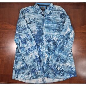 Barabas Long Sleeve Button Up‎ Shirt XXL Blue Ocean Waves Casual Cocktail Party